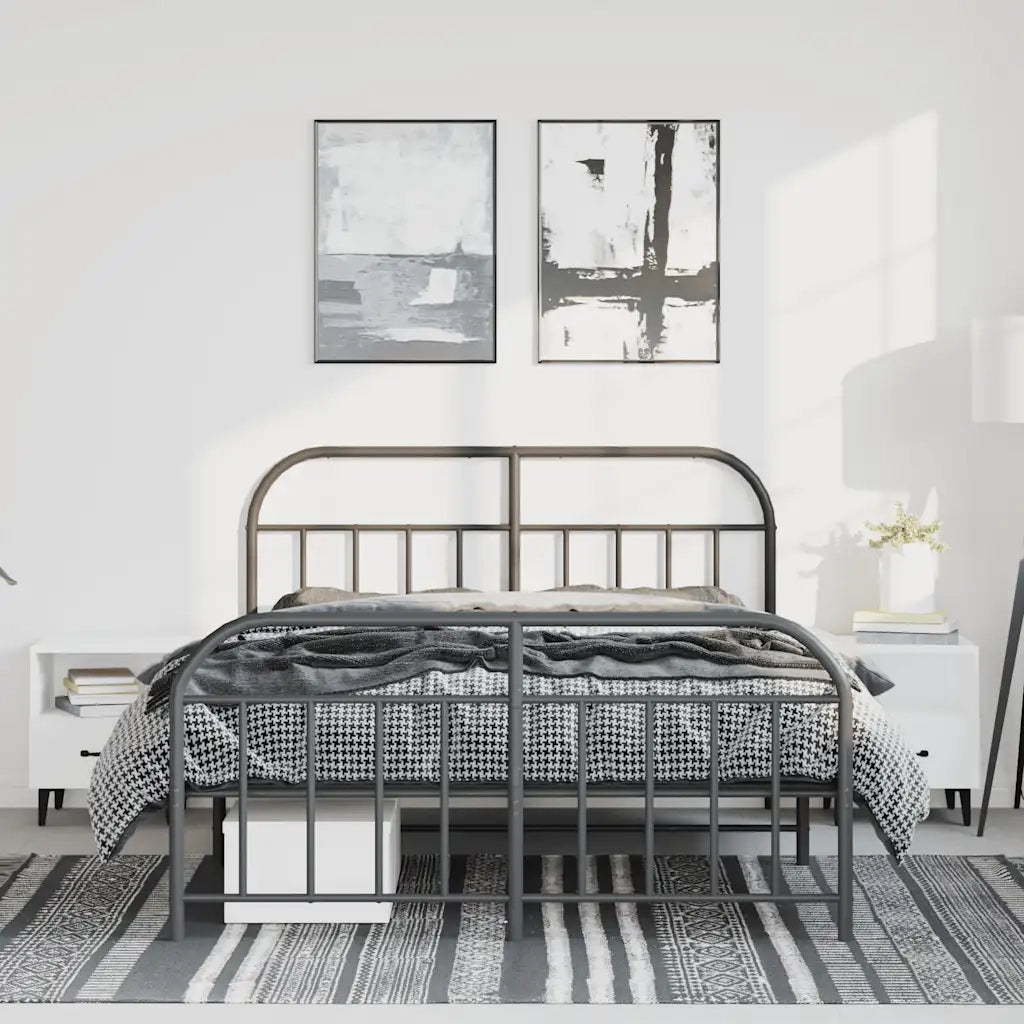 Giroletto con Testiera e Pediera Metallo Nero 135x190 cm 353652