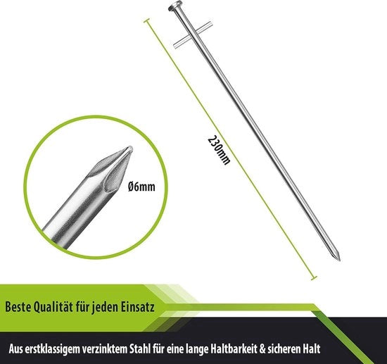 Pali per tenda in acciaio galvanizzato - T profilo - Ø 6 mm - 230 mm - 30 pezzi