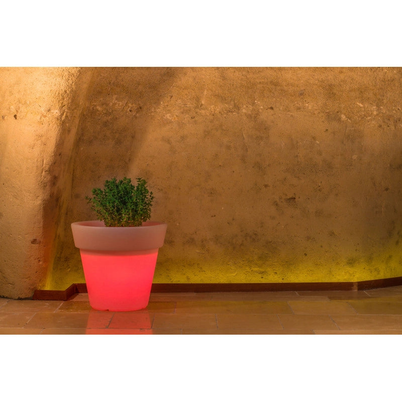 Vaso luminoso moderno di design Ø80 H70 in polimero resistente con LED multicolor con bateria e solare per interno ed esterno - Made in Italy