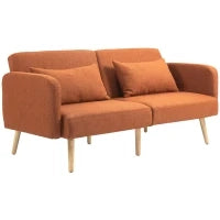 Divano Letto 3 Posti, Design Clic Clac, Schienale Inclinabile e Braccioli Regolabili, in Tessuto Effetto Lino, Marrone