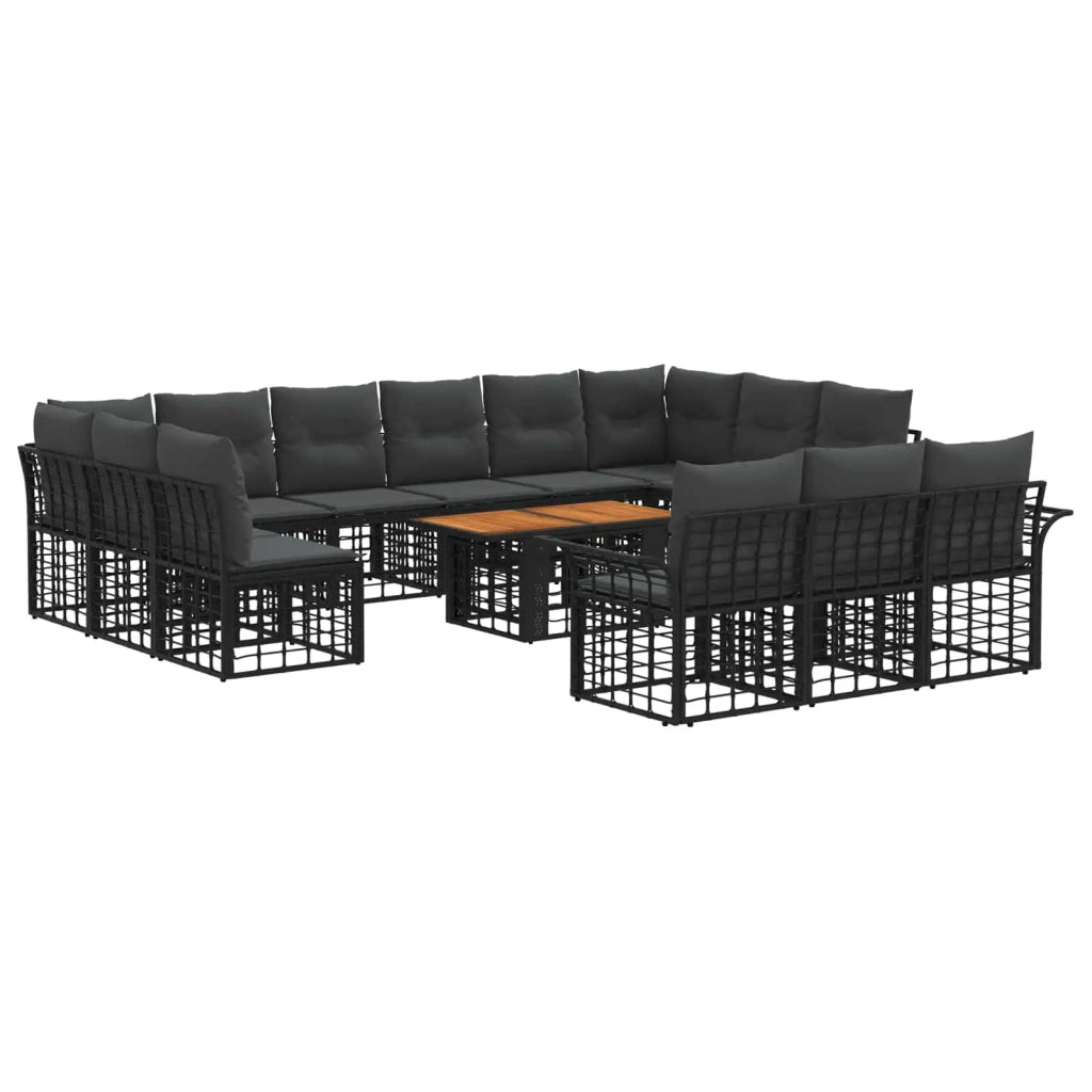 Set Divano da Giardino 14 pz Nero e Grigio scuro polyrattan 3438025