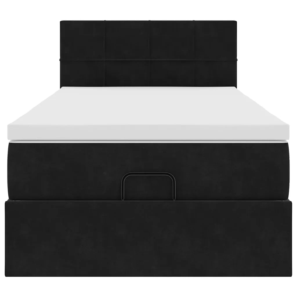 Struttura Letto Pouf con Materasso Nero 90x200 cm in Velluto