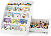 Libreria Montessoriana per Bambini 2in1, Scaffale per Libri a 4 Livelli con Carrello Portagiochi, Vano con Coperchio Ribaltabile, per Cameretta e Stanza dei Giochi, 63x49x61,5 cm (Bianco)