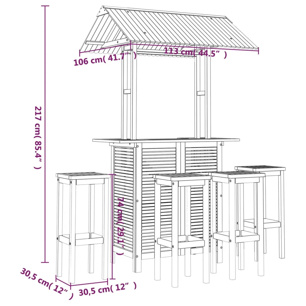 Set da Bar per Giardino 5 pz in Legno Massello di Acacia 3116009