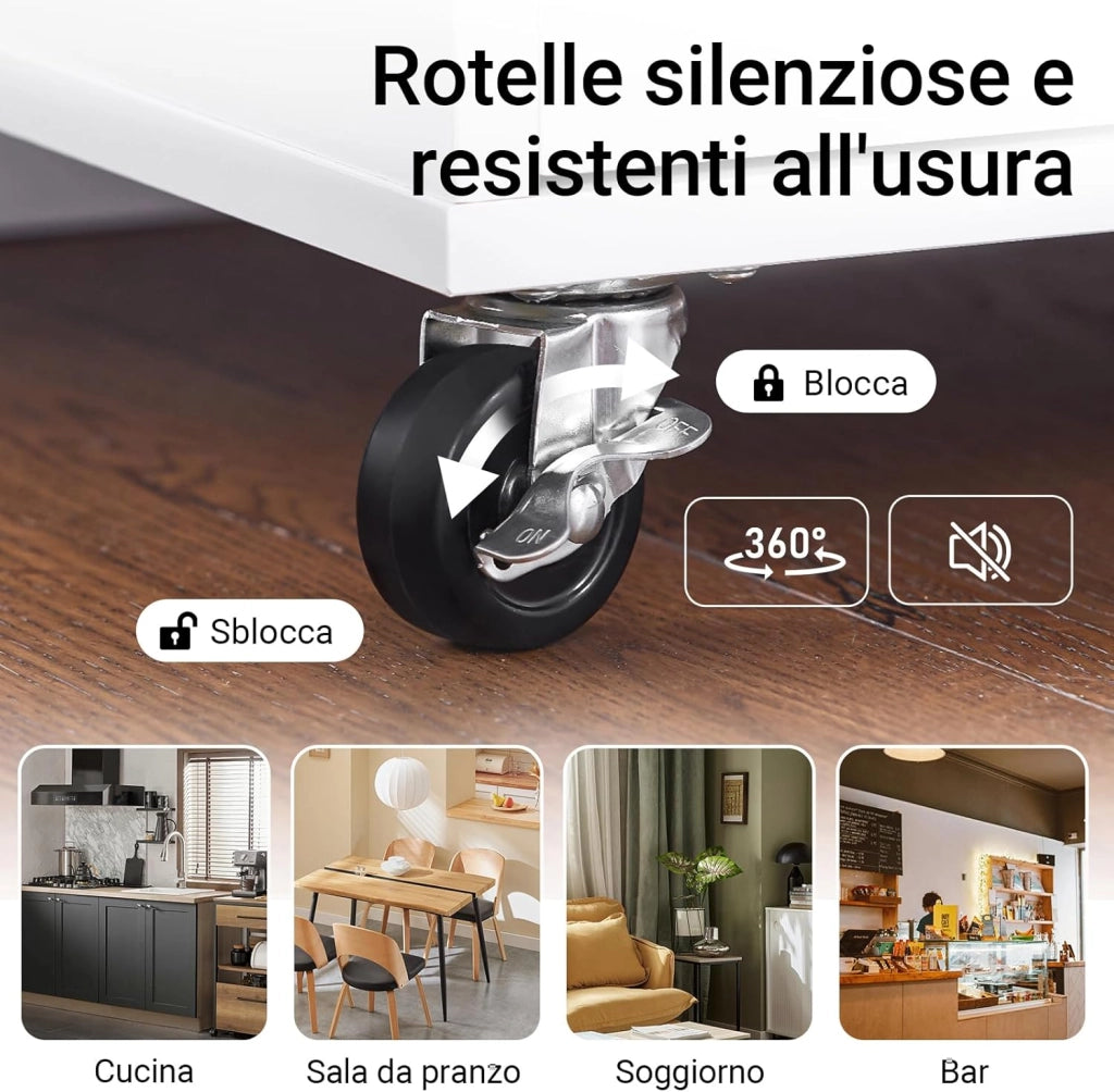 Carrello cucina mobile cucina salvaspazio mobiletto cucina con cassetto e anta credenza cucina madia cucina bianco-naturale 68x46x90cm FKW102-WN