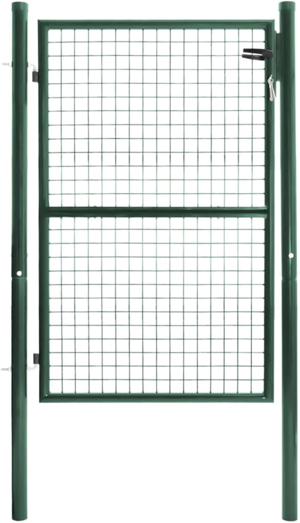 Cancello da giardino in acciaio verde 105 x 125 cm con serratura e maniglia