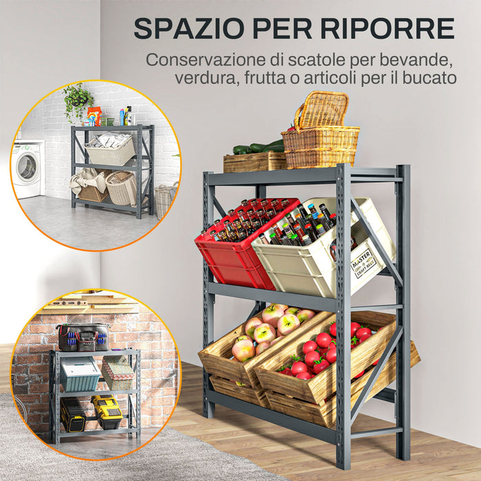 Scaffale Autoportante a 3 Livelli Ripiani Regolabili per 6 Casse di Bevande 110x30x110 cm Grigio