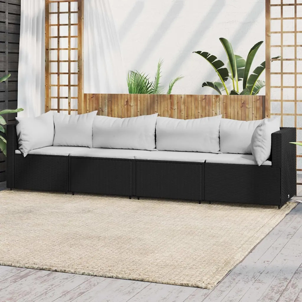 Set Divani da Giardino 4 pz con Cuscini Nero in Polyrattan 319736