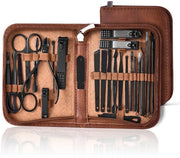Kit di manicure professionale - 26 pezzi, set di prodotti per la cura delle unghie, incluso valigetta di lusso, adatto per uomini, mariti, amici e genitori (marrone).