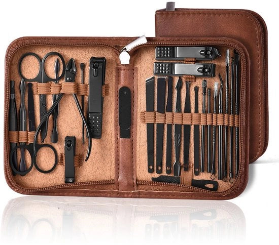 Kit di manicure professionale - 26 pezzi, set di prodotti per la cura delle unghie, incluso valigetta di lusso, adatto per uomini, mariti, amici e genitori (marrone).