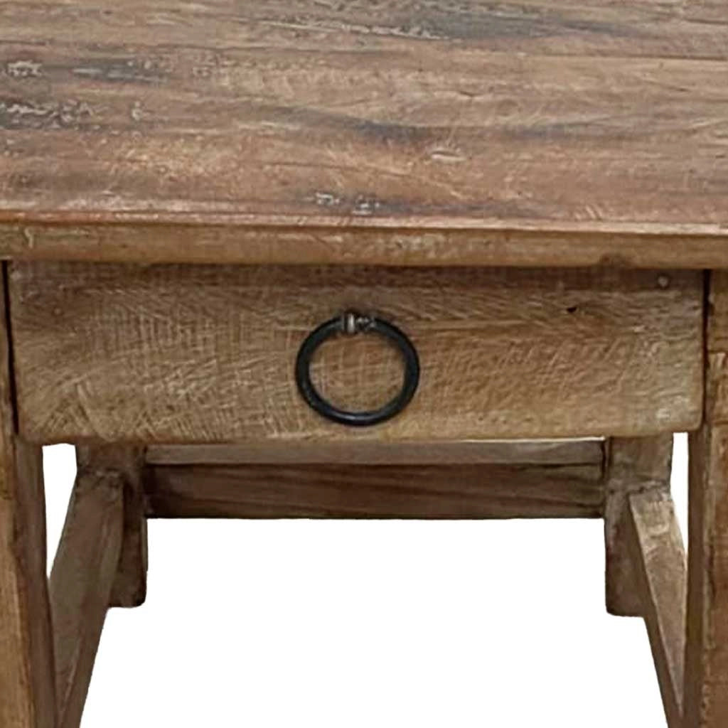Sgabello con cassetto in legno con finitura artigianale marrone 25x25x29 h cm