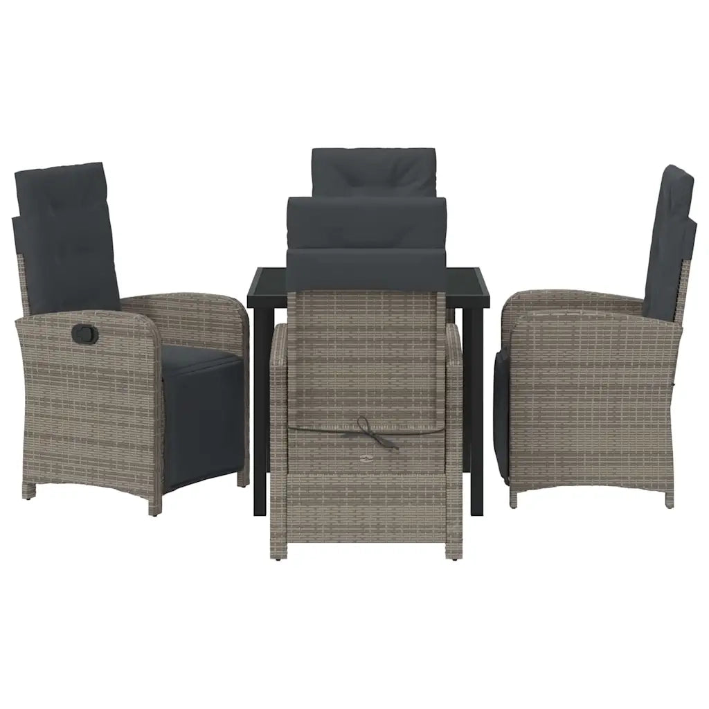 Set da Pranzo per Giardino con cuscino 5 pcs Grigio polyrattan