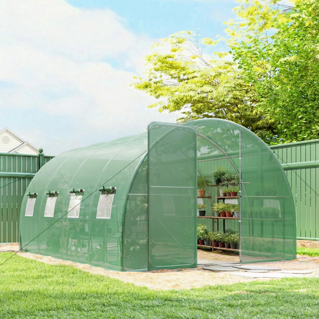 Serra Tunnel da Giardino 12m2 ¨C Xylo ¨C 295x400x200cm Verde con Porta e 8 Finestre