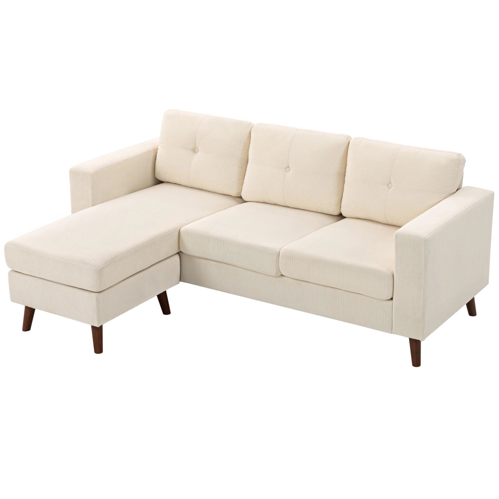 Divano Angolare 3 Posti con Chaise Longue Reversibile ¨C Zephmum ¨C Tessuto Crema 192 cm
