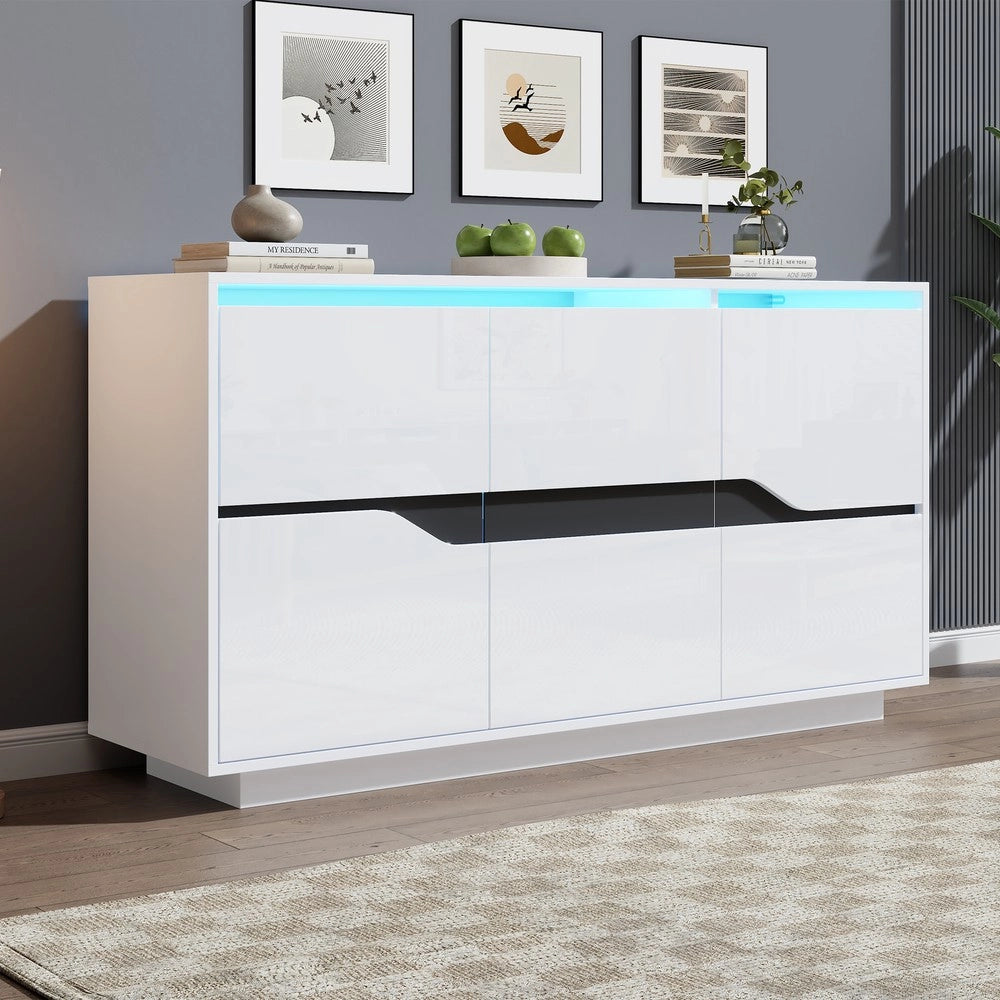 Credenza Soggiorno con LED ¨C MINIMAL ¨C Bianco e Nero Lucido, 140x40x70