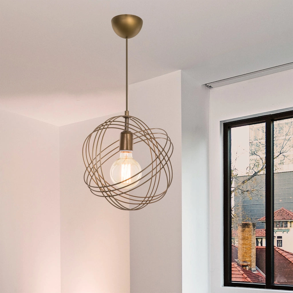 Lampada a Sospensione 'Hove' con Paralume a Globo di Cerchi in Metallo - Effetto Bronzo [lux.pro]