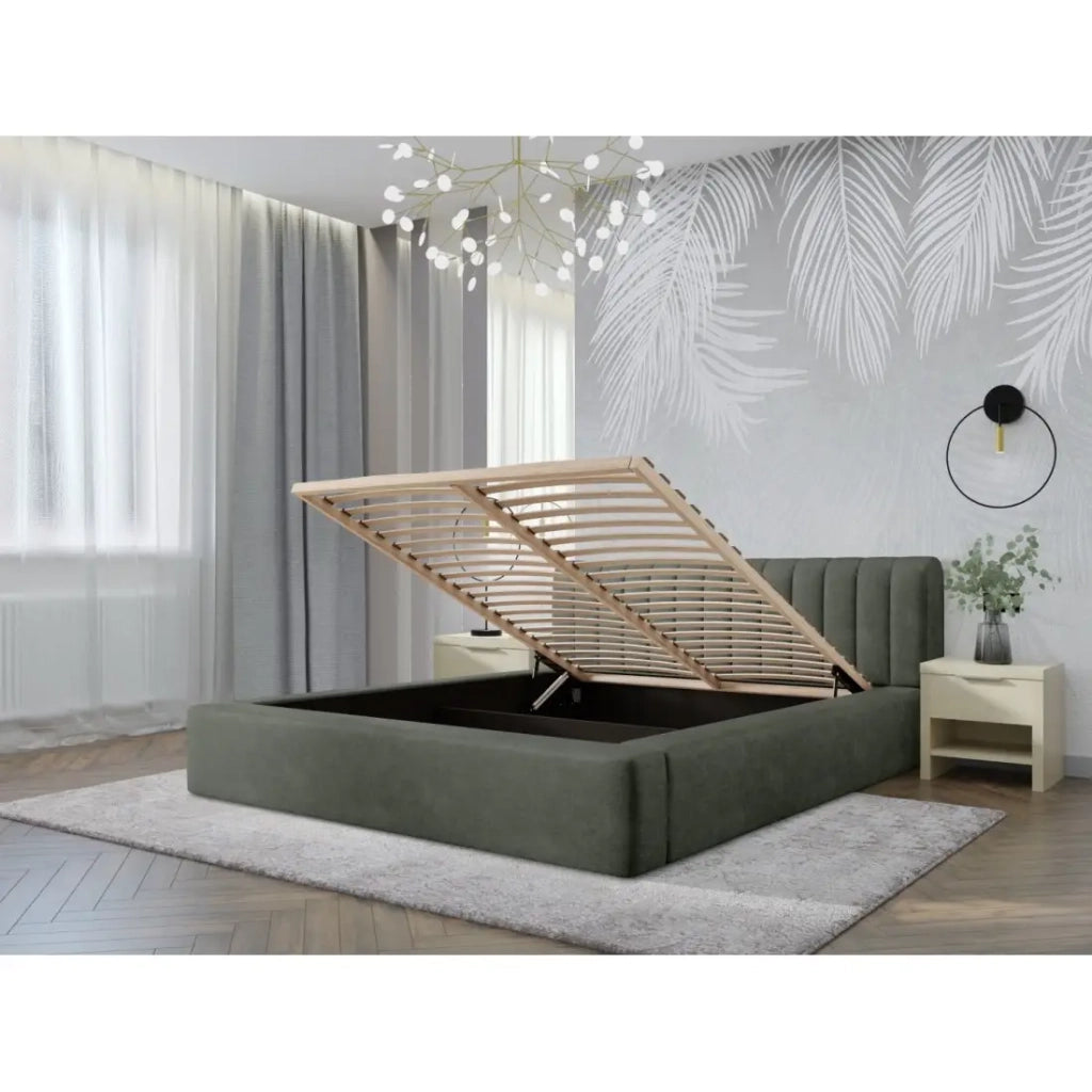 Lettino CERVIN - Velluto morbido Salvia Notturna - 160x200 cm - Rete sollevabile - Design elegante