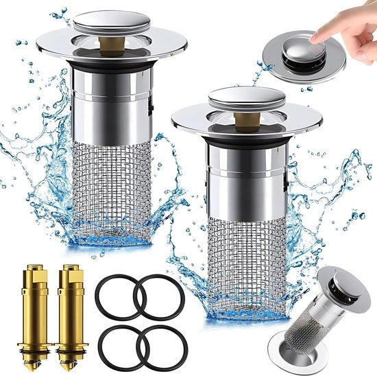 2 gootsteenplugghe, zeef per rimozione in acciaio inossidabile per la vasca da bagno e la cucina