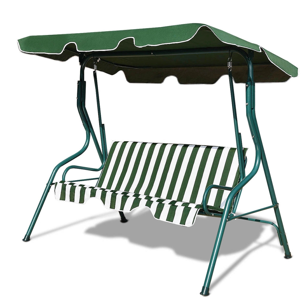 Dondolo a tre posti da giardino con oscurante e telaio in acciaio 172x154x110cm Verde e bianco-Dondoli
