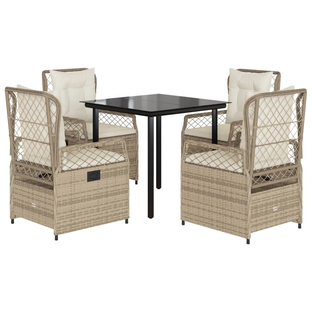 vidaXL Set da Pranzo da Giardino 5 pz con Cuscini Beige in Polyrattan