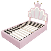 Letto imbottito singolo 90×200 cm con contenitore; LED e testiera regolabile; senza materasso; PU; rosa