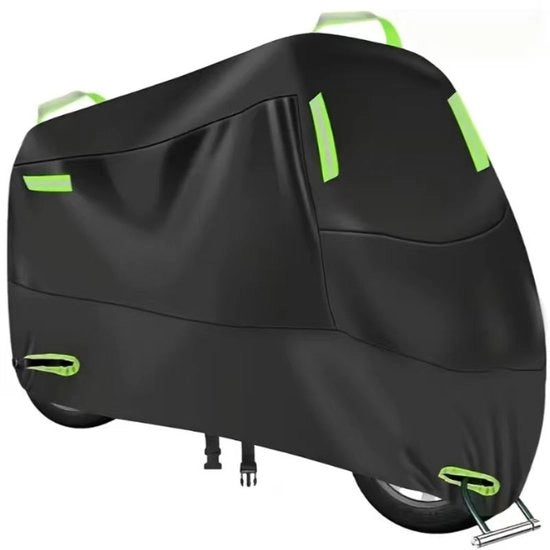 Motorhood, 190T regenhood, protezione solare e da pioggia spessa, XXL (adatto per altezze inferiori a 2,1 metri), nero (con strisce riflettenti verdi).