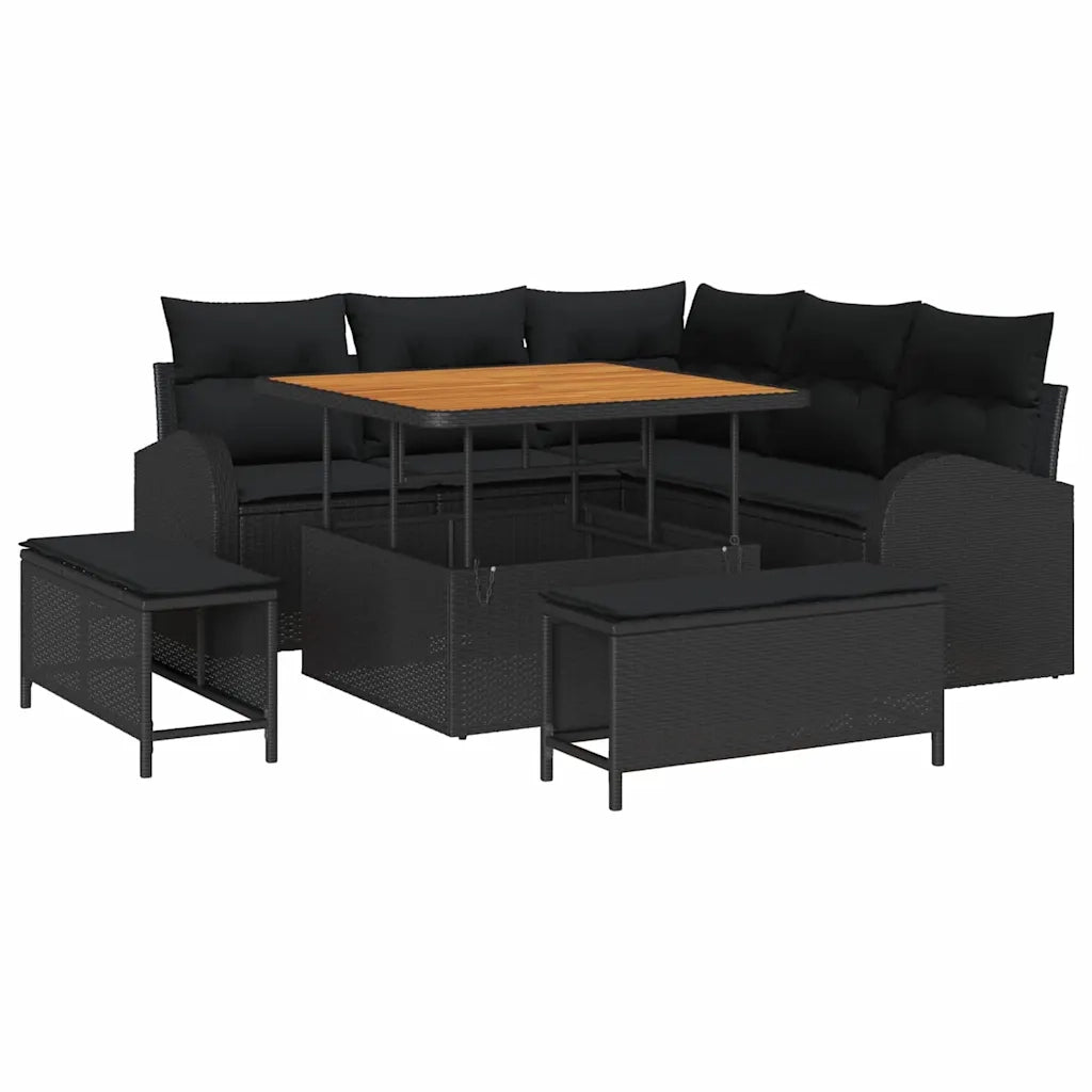 Set Divano da Giardino con cuscino 8 pcs Nero polyrattan