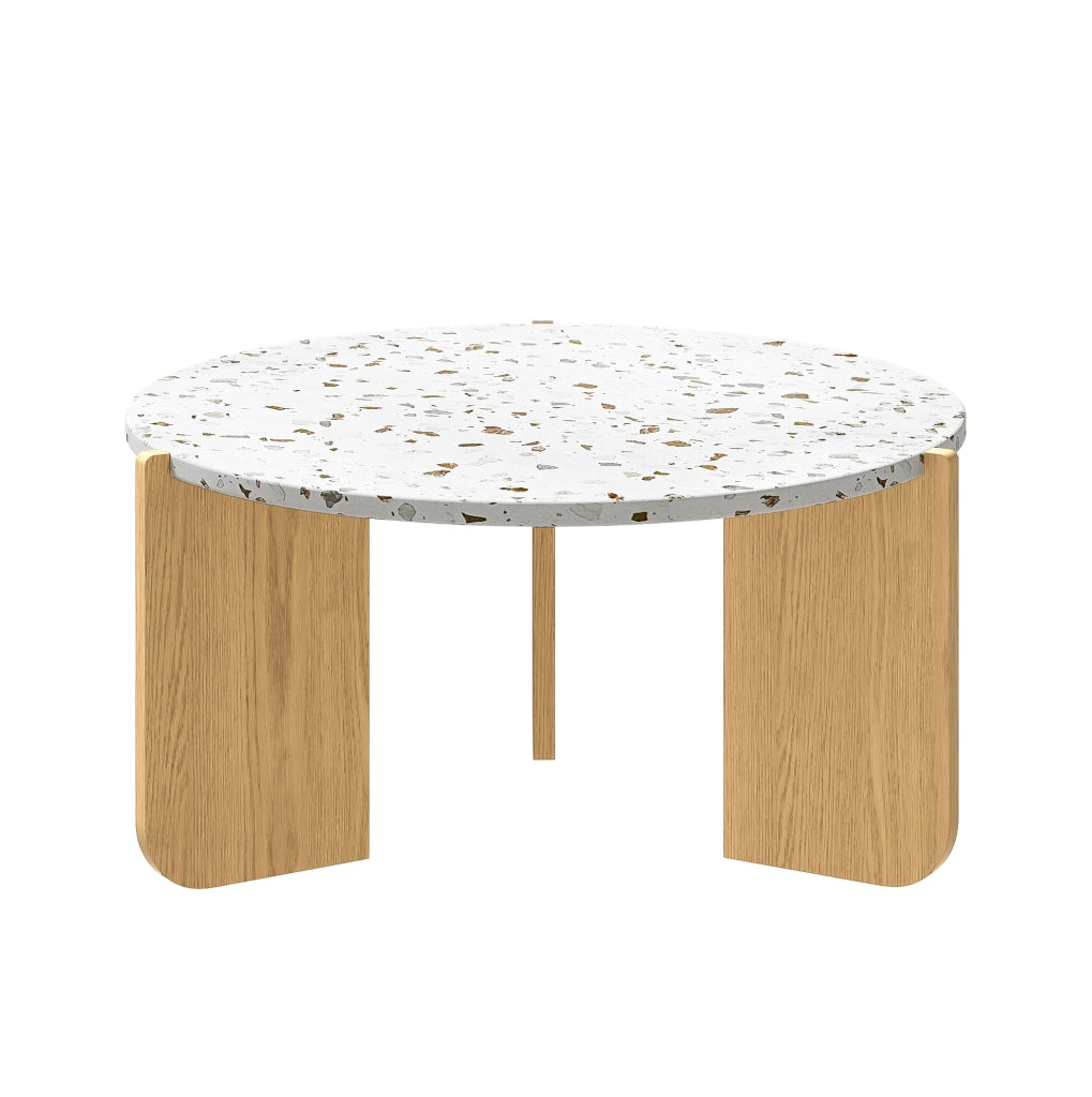 Set di 2 Tavolini Nesting in MDF Bianco e Colore Legno per Soggiorno e Balcone