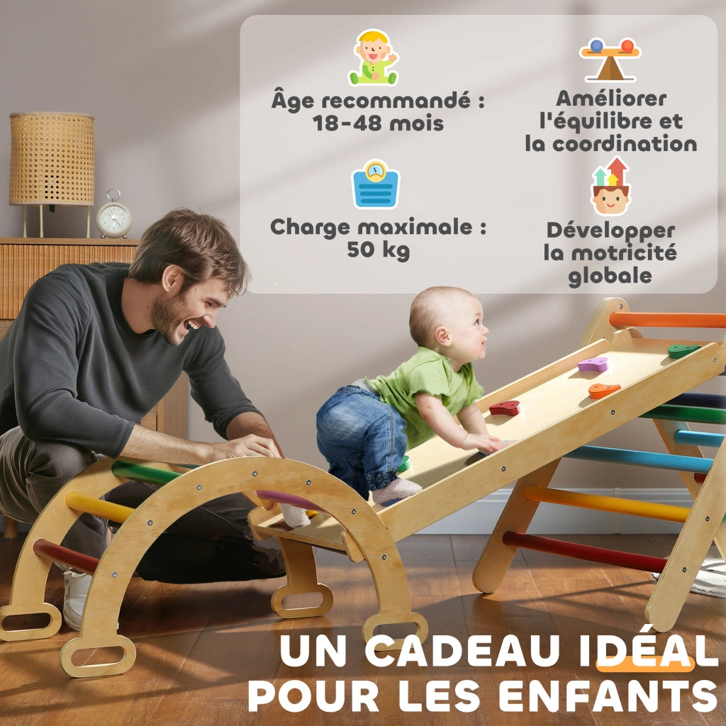 Struttura gioco triangolo 5 in 1 con scivolo rampa arrampicata altalena ¨C Xylo ¨C legno multicolore