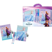 Trade Shop - Set Diari Segreti Frozen Con Lucchetto E Chiavi Penne Gel Glitterate Colorate -
