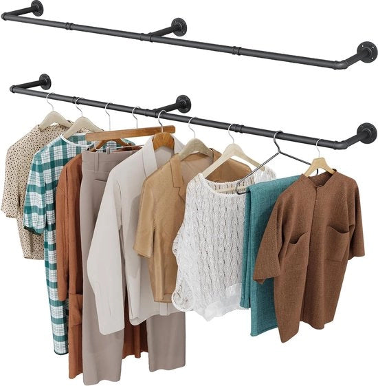 Set di appoggio abbigliamento industriale da 2 pezzi, 167 cm, fissaggio a parete, appoggio abbigliamento retro metallico rimovibile per l'appoggio di vestiti, robusta appoggio abbigliamento per la stanza da letto (3 basi)