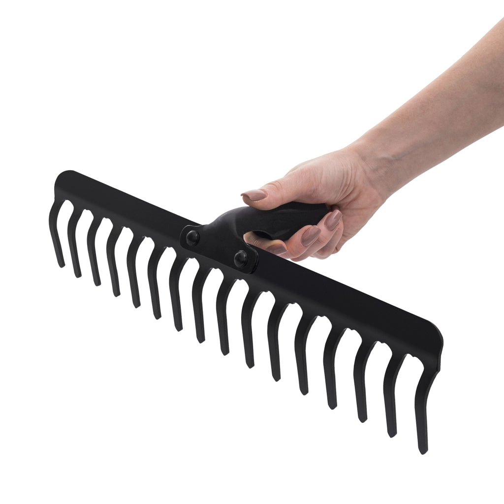 Rastrello in metallo KADAX per foglie d'erba, senza manico, senza telaio, 16 denti, solido