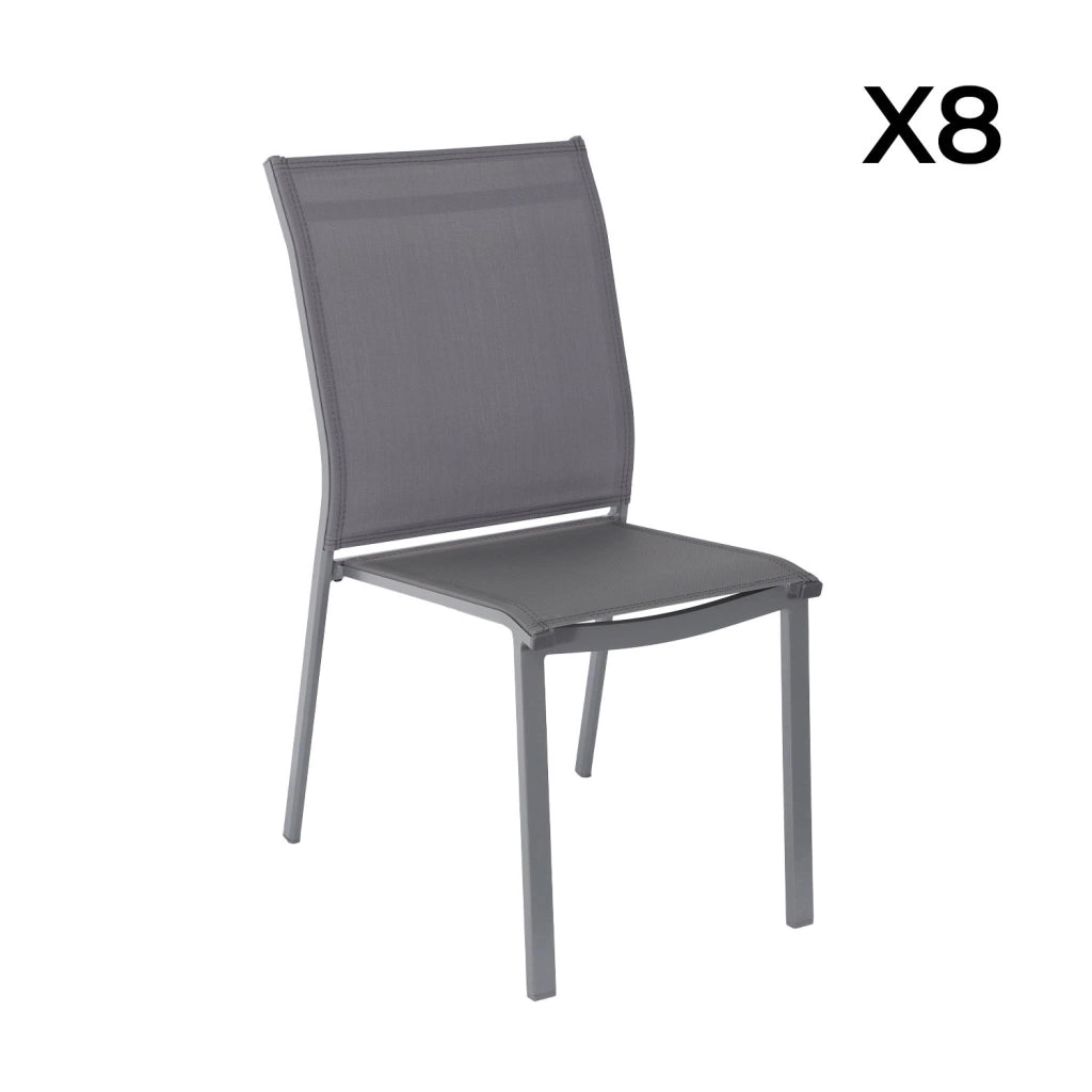 Set tavolo da giardino in legno di hevea e alluminio con 8 sedie,
