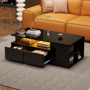 Tavolino da salotto con LED e 2 cassetti - Zephmum- 100x50x35cm, nero, portata 60kg