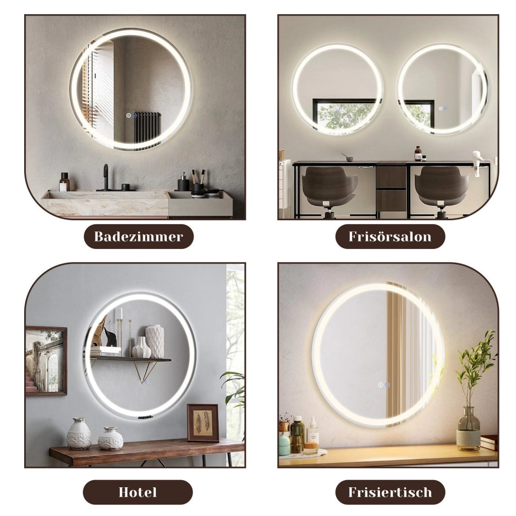 ZMH Specchio da Bagno con Luce LED Rotondo 80 cm con Interruttore Touch e Sensore IP44 Dimmabile 3000-6500K