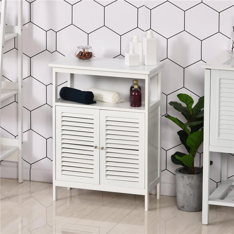 MOBILETTO DA BAGNO IMPERMEABILE CON 2 RIPIANI E ARMADIETTO MDF BIANCO