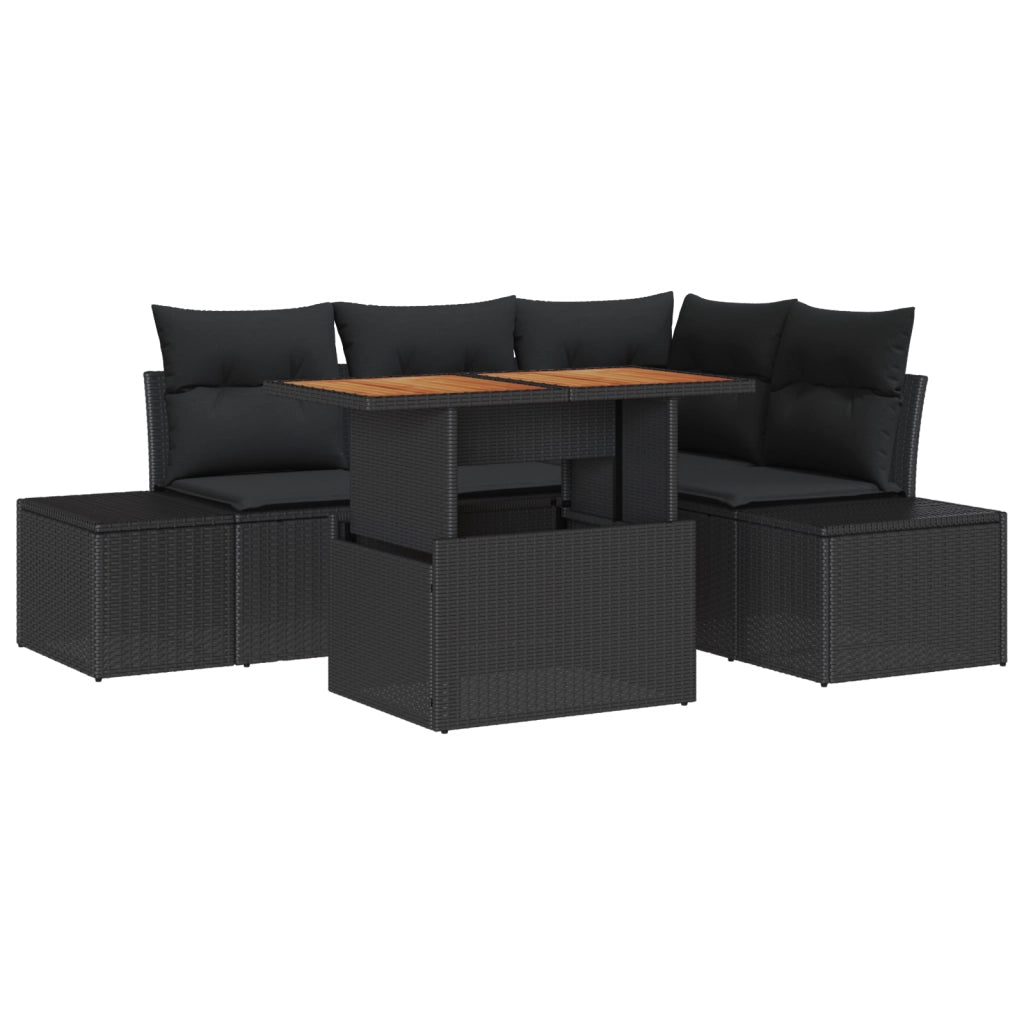 Set pranzo giardino 5 pezzi con cuscini Rattan Polyrattan Nero