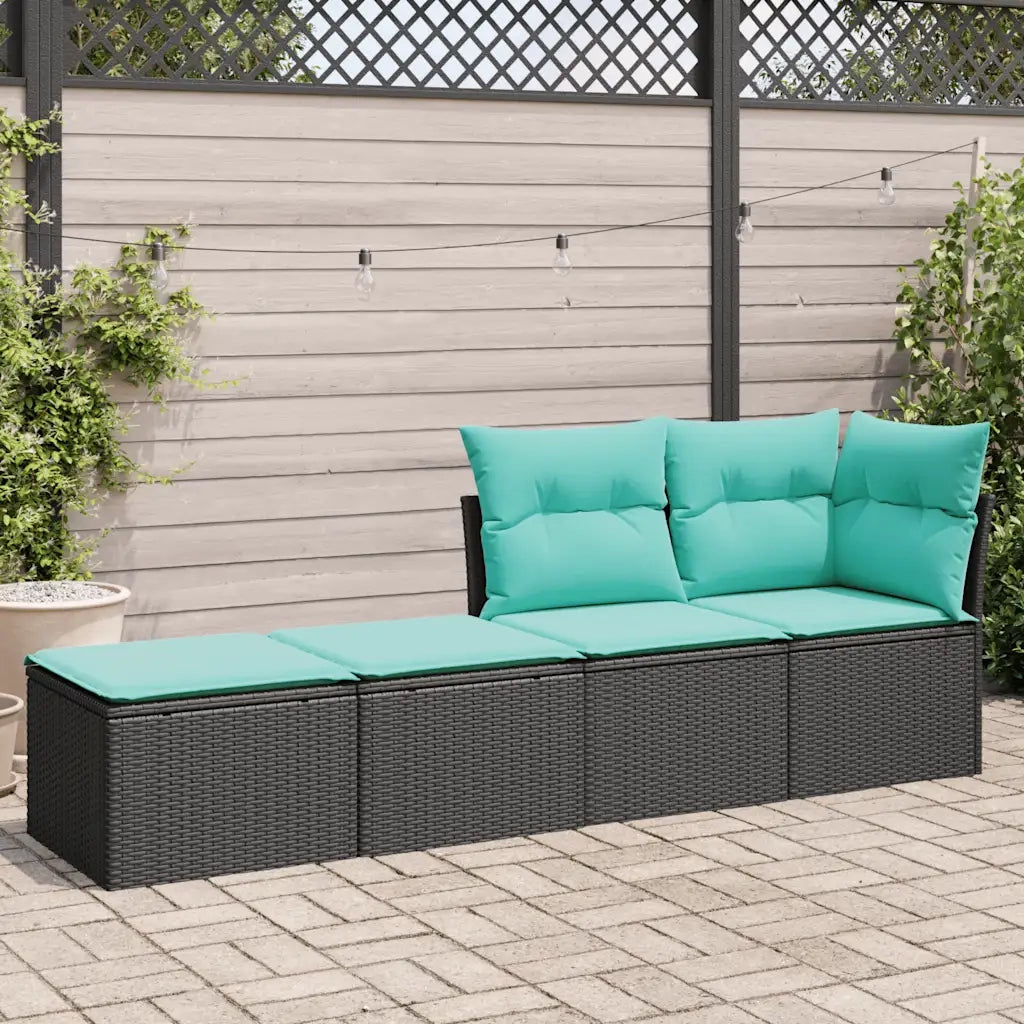 Set Divani da Giardino con Cuscini 2 pz | Set Salotto da Giardino Nero Polyrattan Acacia