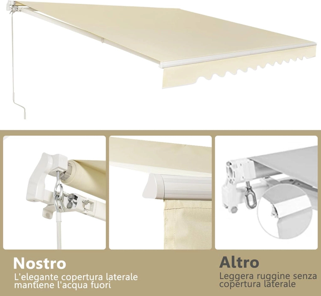 Tenda da Sole per Esterno Avvolgibile 3 x 2,5 M, Tenda da Sole a Bracci Estensibili con Telaio in Alluminio, Tettuccio Resistente al Sole e Impermeabile e Manovella (3 x 2,5 M, Beige)