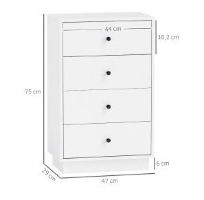 Comò bianco con 4 cassetti 47 x 29 x 75 cm
