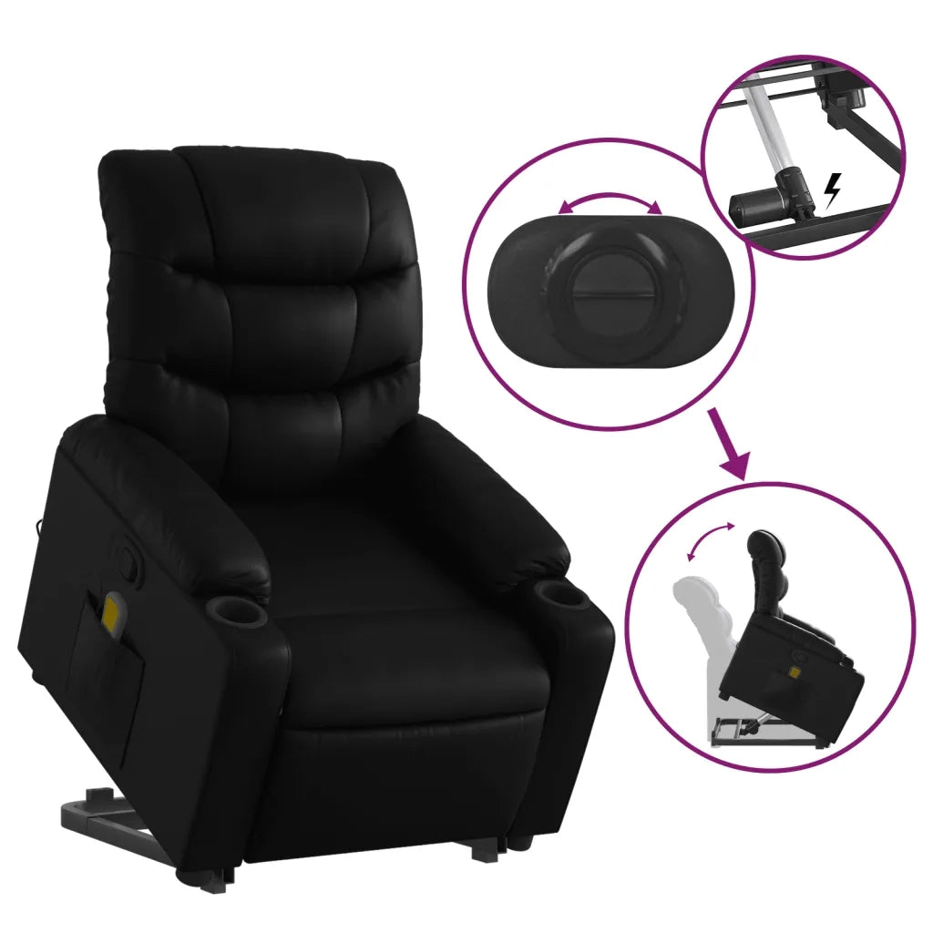 Poltrona | Sedia Relax Alzapersona Reclinabile Massaggio Nero Similpelle