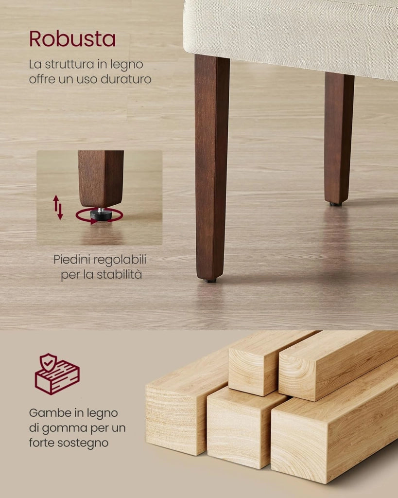 VASAGLE Sedie da Pranzo, Sedie Parsons da Cucina, Schienale Alto, per Sala da Pranzo, Set di 2, Seduta Imbottita Spessa, 58 x 48 x 100 cm, Bianco Crema KDC158W01