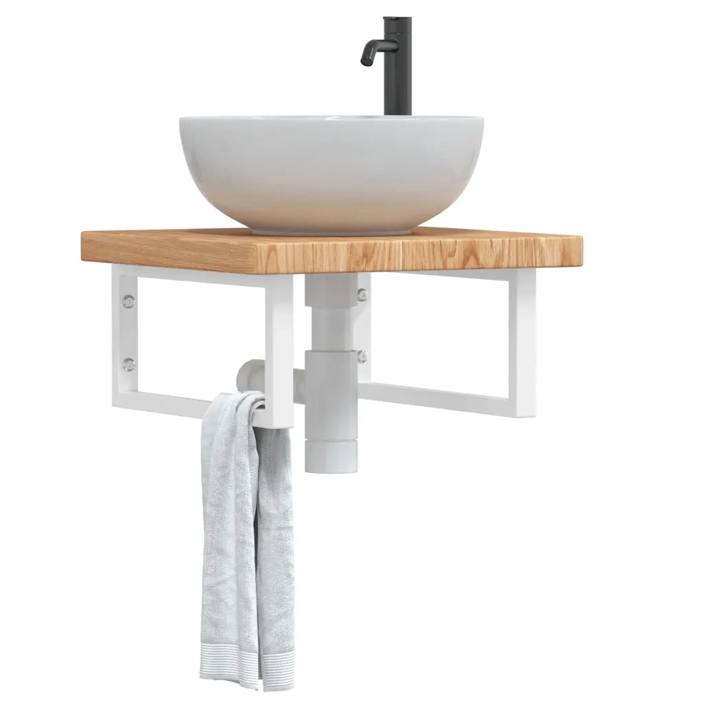 vidaXL Ripiano a Parete per Lavabo in Acciaio e Massello di Rovere