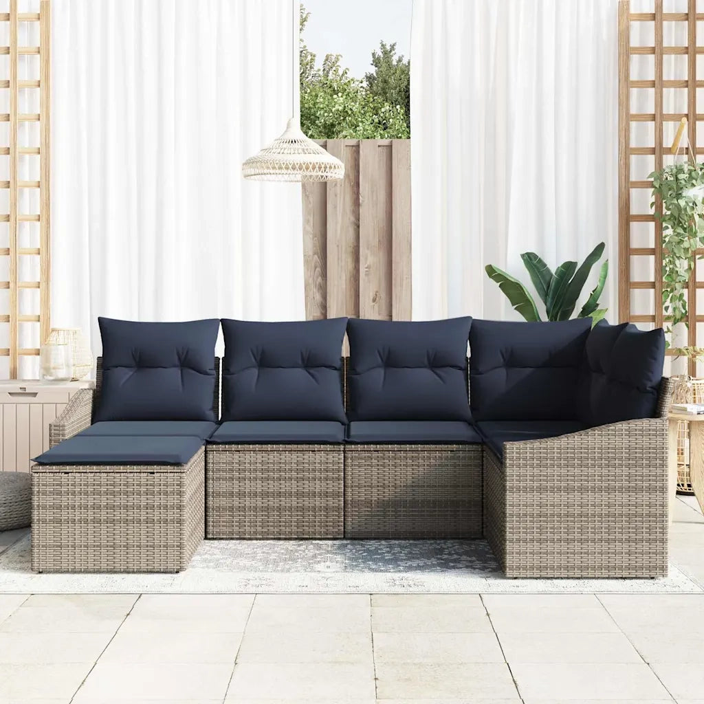 Set di divani con cuscino 6 pcs Grigio e Blu Navy polyrattan