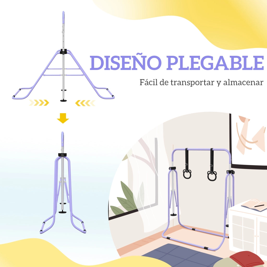 Sbarra per Trazione Regolabile per Bambini ¨C zephmum ¨C 5 Altezze, Anelli, Viola, Pieghevole
