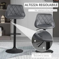 Set 2 Sgabelli da Bar con Altezza Regolabile, Base in Metallo e Seduta Finta Pelle, Sgabelli Alti Moderni Girevoli con Schienale e Poggiapiedi 46x48x83-104cm, Grigio e Nero