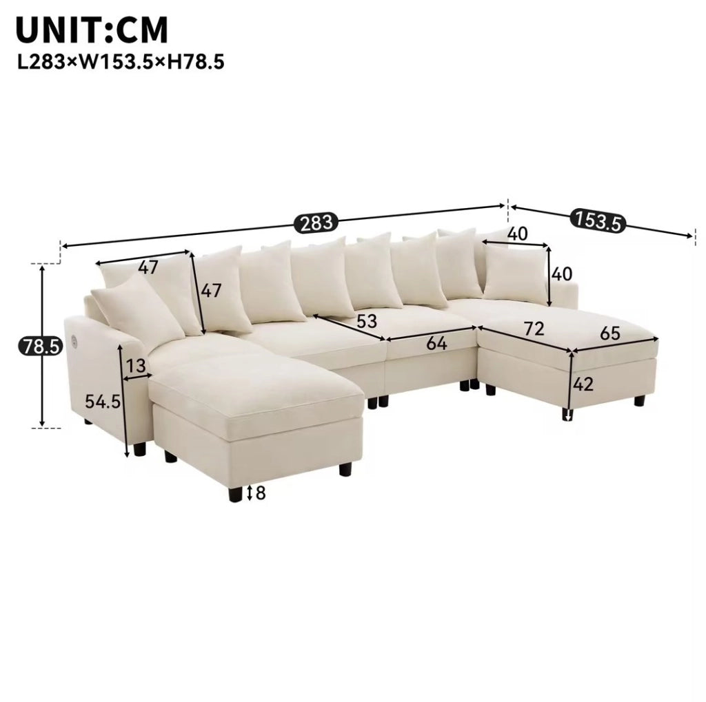 Divano angolare modulare 6 posti beige con USB e Type-C
