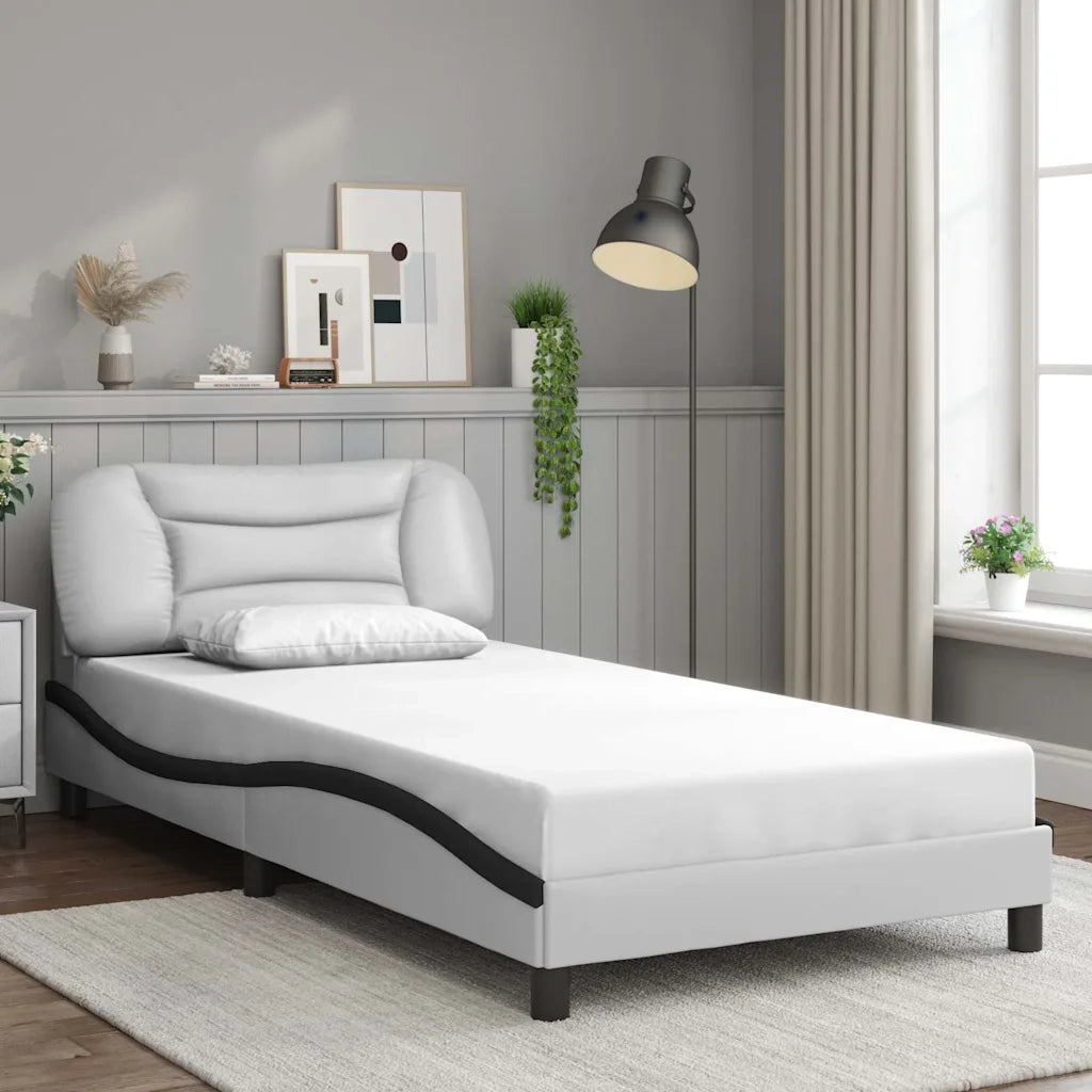 Letto singolo | Letto per adulti | Giroletto senza Materasso Hvar Nero e Bianco 100x200 cm in Similpelle