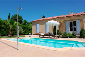 Doccia da Giardino con Pulsante Temporizzato su Doccia e Lavapiedi Minijet-P Inox Anodizzato