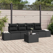 Set Divano da Giardino con cuscino 5 pcs Nero polyrattan
